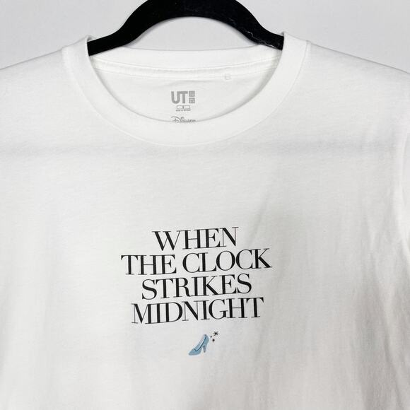 Uniqlo x Disney Womens Small S White Cinderella Short Sleeve Tee Clock Midnight - Picture 3 of 7